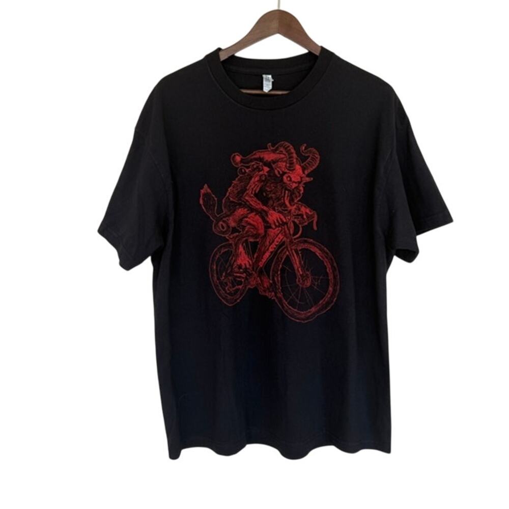 Dark Cycle Clothing Krampus on a Bicycle Black and Red T-shirt - XL